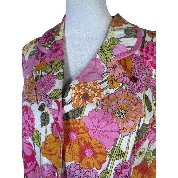 Sag Harbor Petite Floral Vest 14P Pink Orange Button Front Vest Vintage Spring - Picture 3 of 9